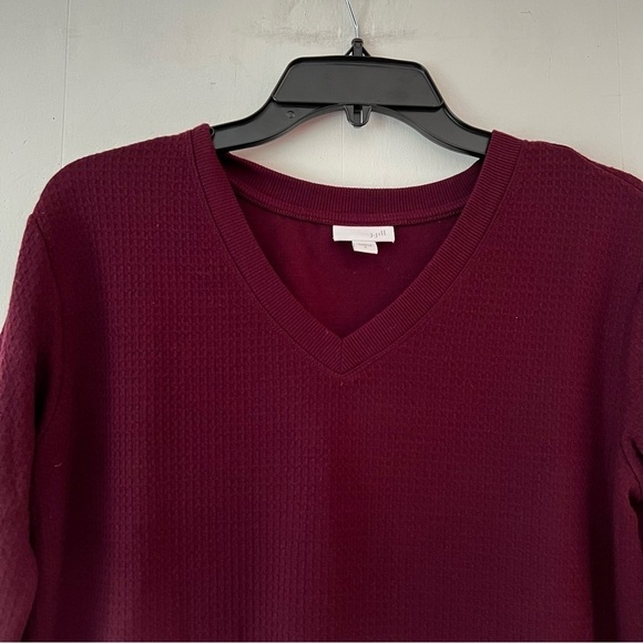 J. Jill Burgundy Waffle Knit V-Neck Long Sleeve Tunic Shift Dress Size Medium - Picture 2 of 11